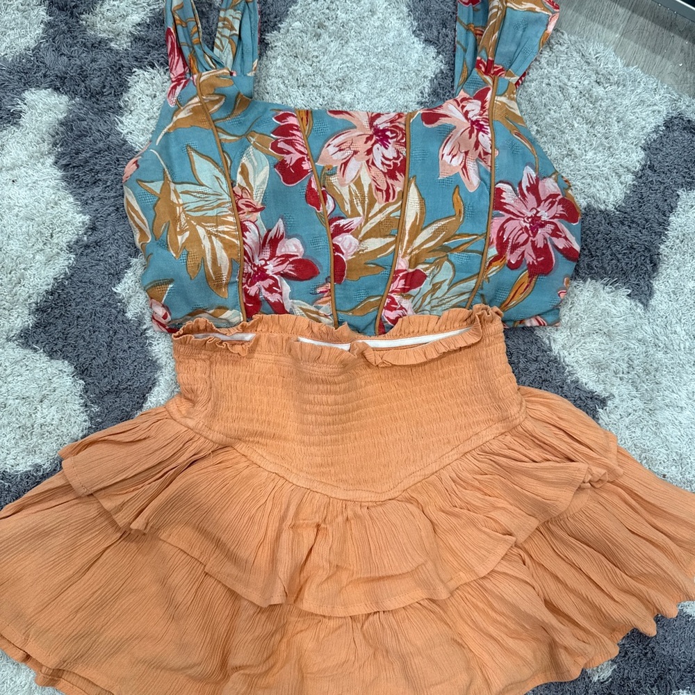 Floral Blue and Red Women's Top